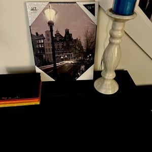 Black and white still in package picture of the city